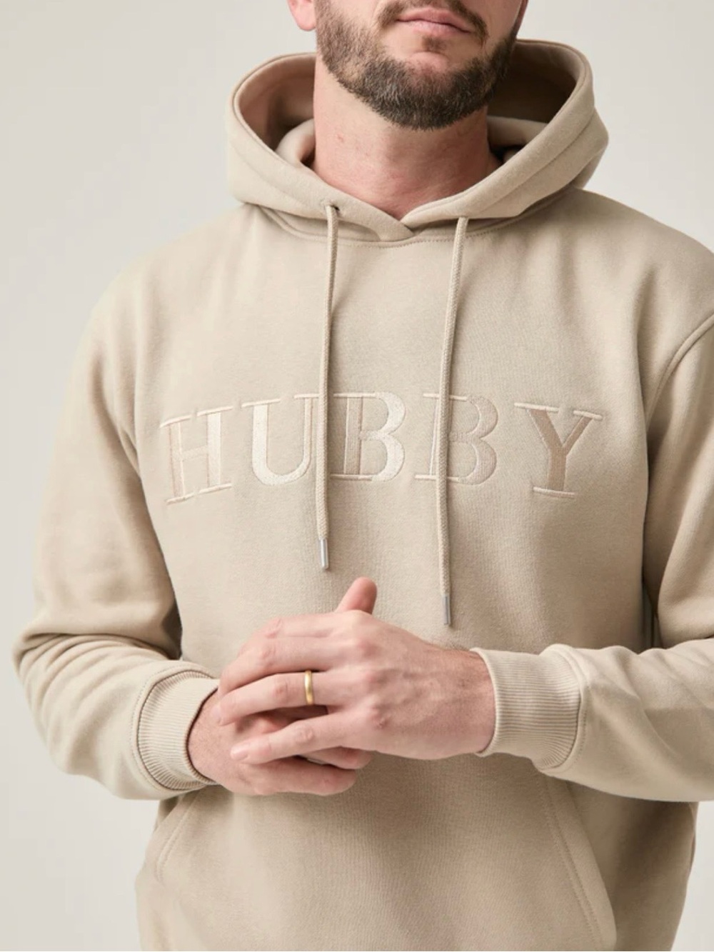 Six stories Hubby Embroidered Beige Hoodie - Men